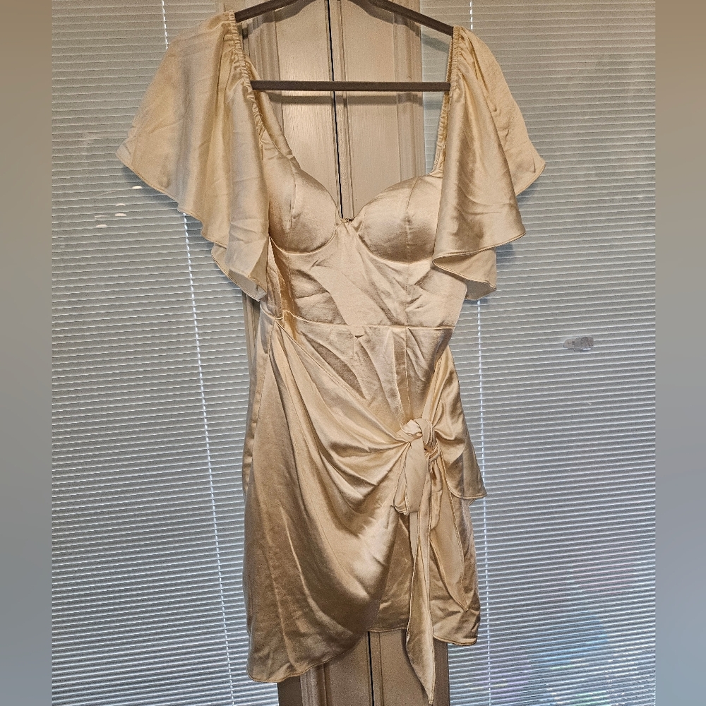 Selfie Leslie Aphrodite Satin Wrap Mini Dress -Shell
